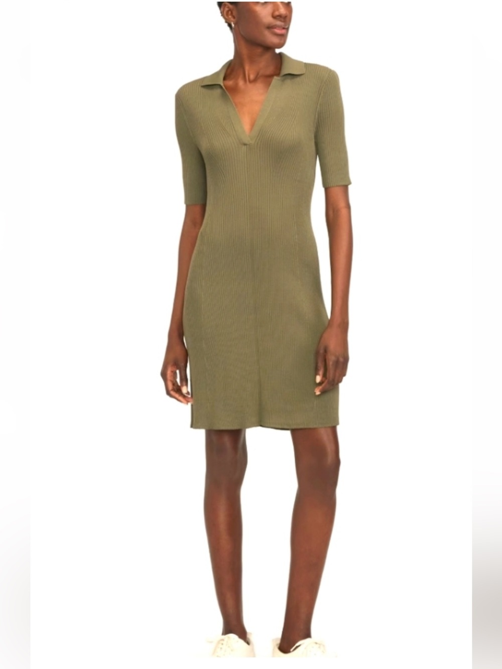 Everlane Short Sleeve Ribbed Polo dress olive green xxs 2XS